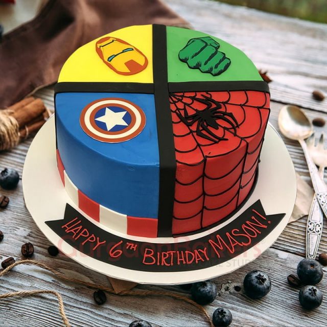 4-in-1-Superhero Boys Birthday Cake