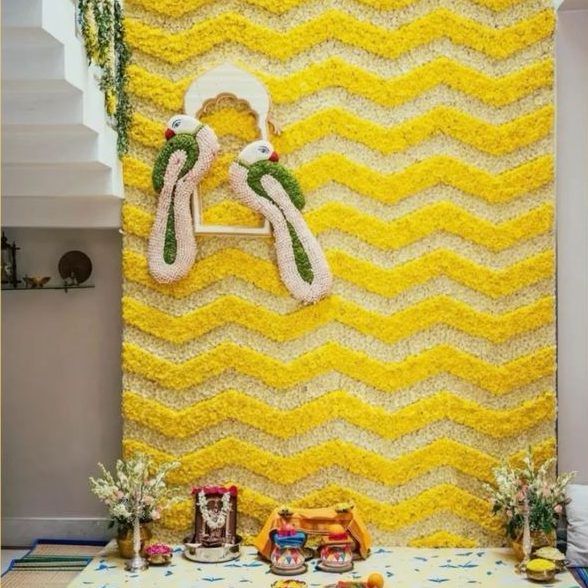 Abstract Floral Haldi Backdrop
