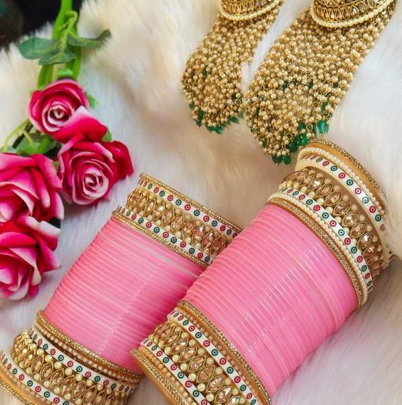 Baby Pink Chura with Kaleere 