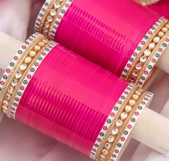  Pink Chura with Ivory Stones