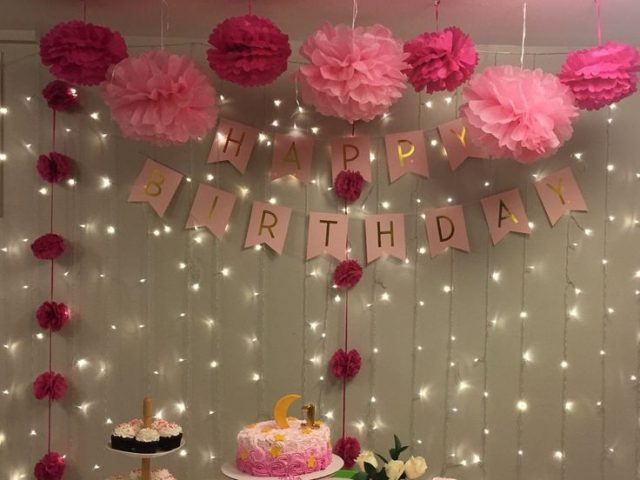 Adult birthday party decor with Pom Poms