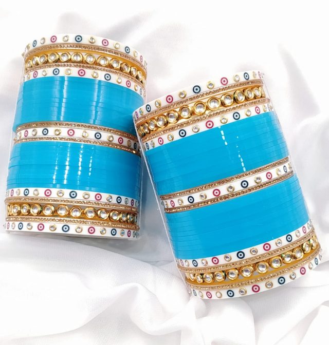 Powder Blue Chura and Kundan Chura