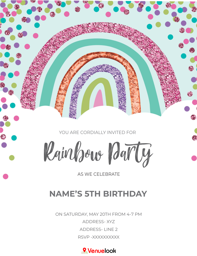 Rainbow Themed Birthday Party Invitations