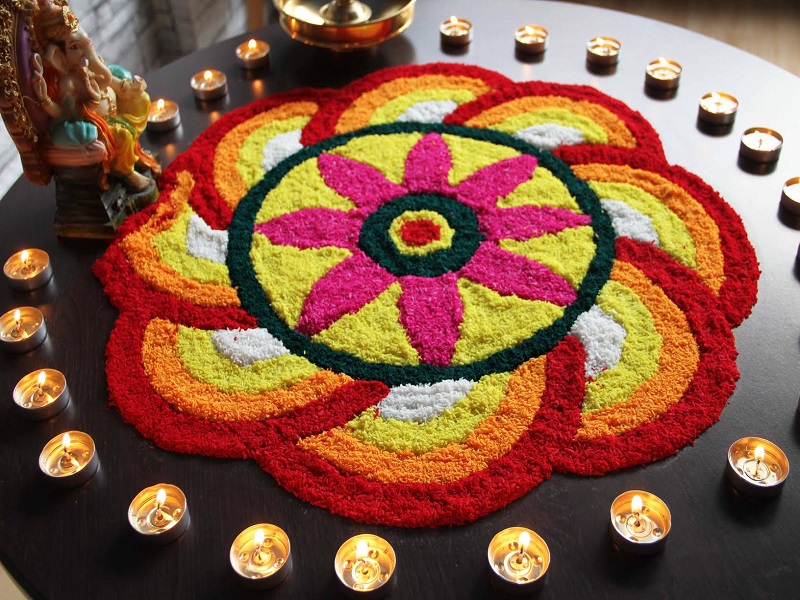Real Flowers Rangoli Design