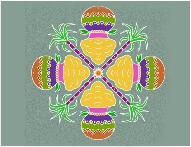 Sugarcane Rangoli Design for Harvest Season