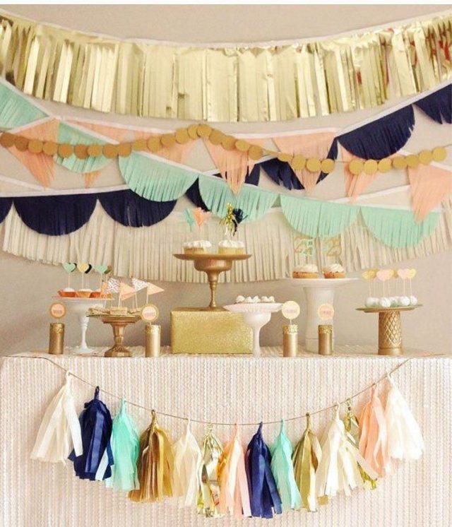 Adult birthday party decor with Tassel Garlands