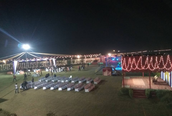 Lawn and Hall at Manohari Farms And Banquet