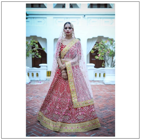 Jasmin Bhasin - Classic Red Bridal Lehenga Set – Jiya by Veer Design Studio