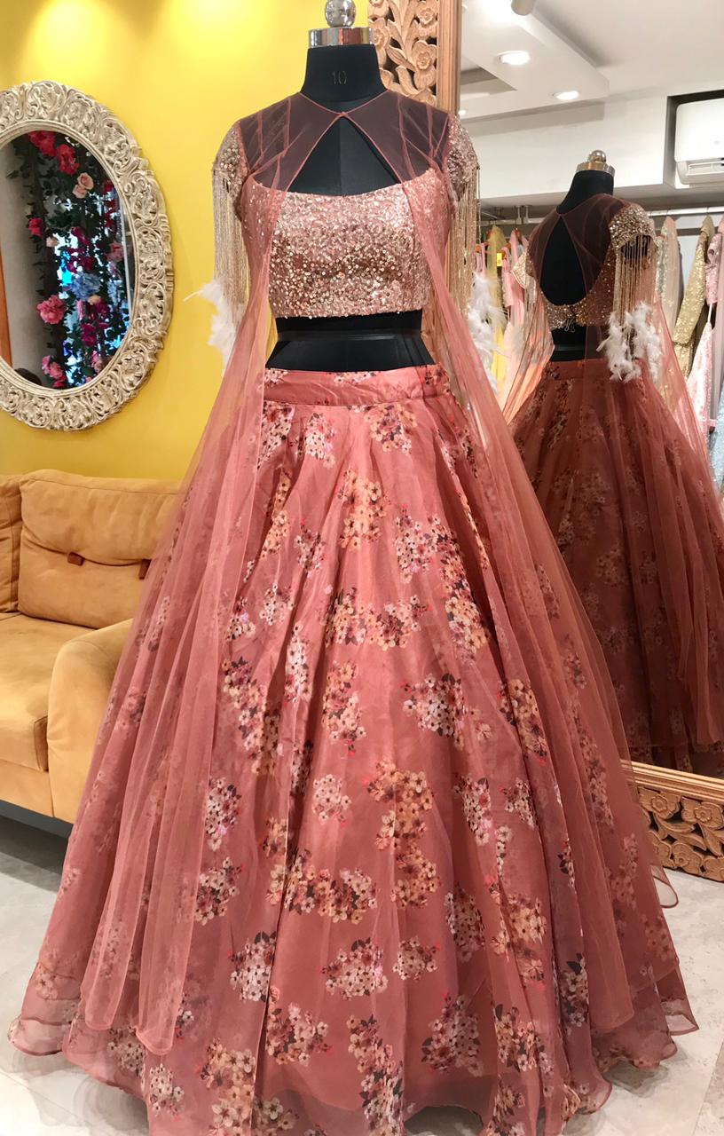 Designer Pink Semi Stitched Lehenga With Unstitched Blouse